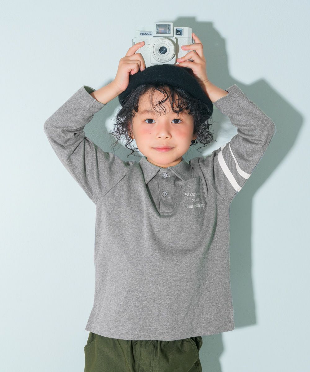 ベビー服 男の子 綿100％ 子ども服 こども キッズ ジュニア コットン 襟付き ロゴ 長袖ティーシャツ 杢ｸﾞﾚｰ(92) モデル画像1