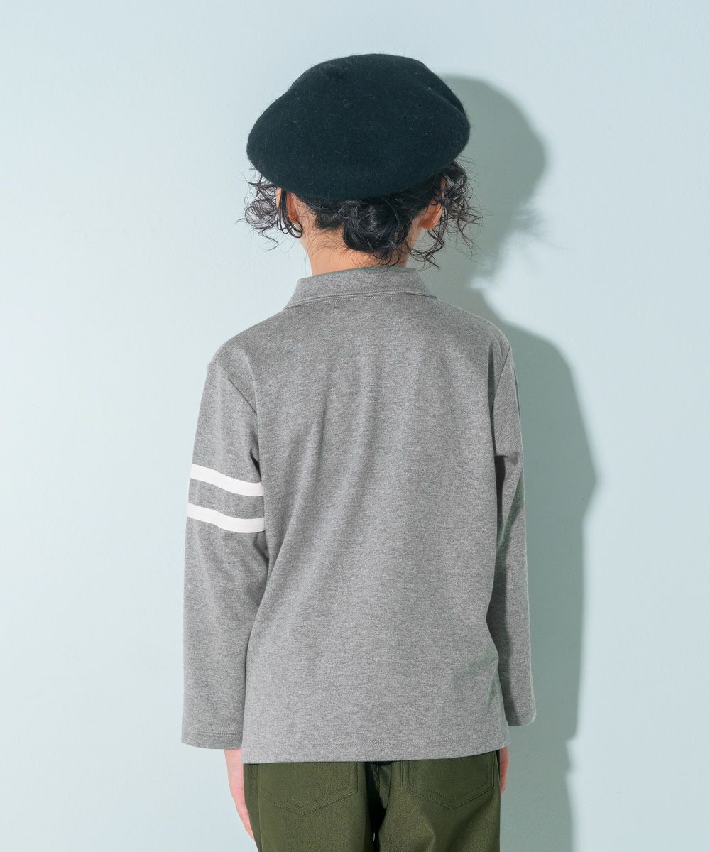 ベビー服 男の子 綿100％ 子ども服 こども キッズ ジュニア コットン 襟付き ロゴ 長袖ティーシャツ 杢ｸﾞﾚｰ(92) モデル画像2