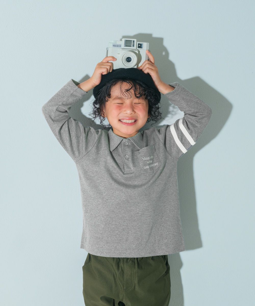 ベビー服 男の子 綿100％ 子ども服 こども キッズ ジュニア コットン 襟付き ロゴ 長袖ティーシャツ 杢ｸﾞﾚｰ(92) モデル画像3