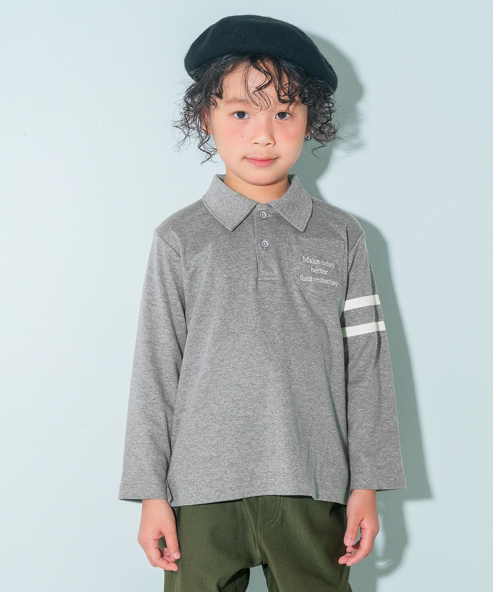 ベビー服 男の子 綿100％ 子ども服 こども キッズ ジュニア コットン 襟付き ロゴ 長袖ティーシャツ 杢ｸﾞﾚｰ(92) モデル画像4