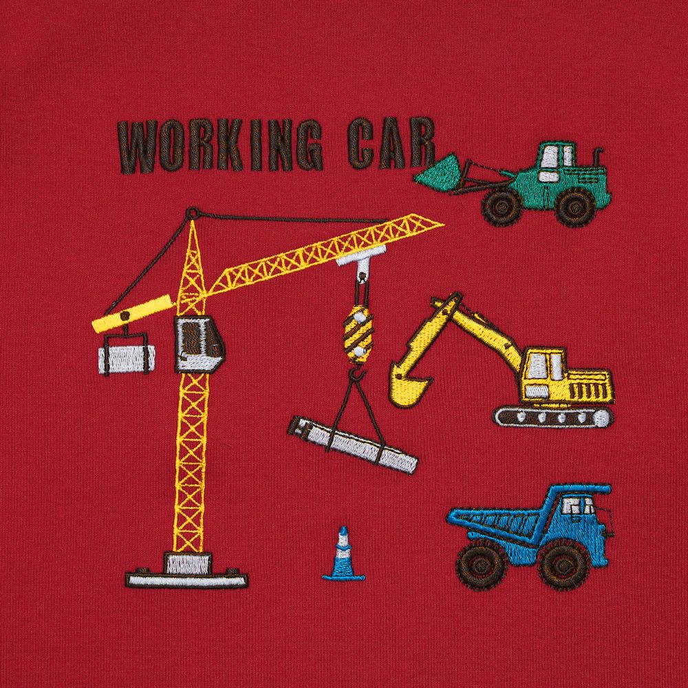 ベビー服 男の子 働く車 刺繍 微起毛トレーナー レッド(03) デザインポイント1