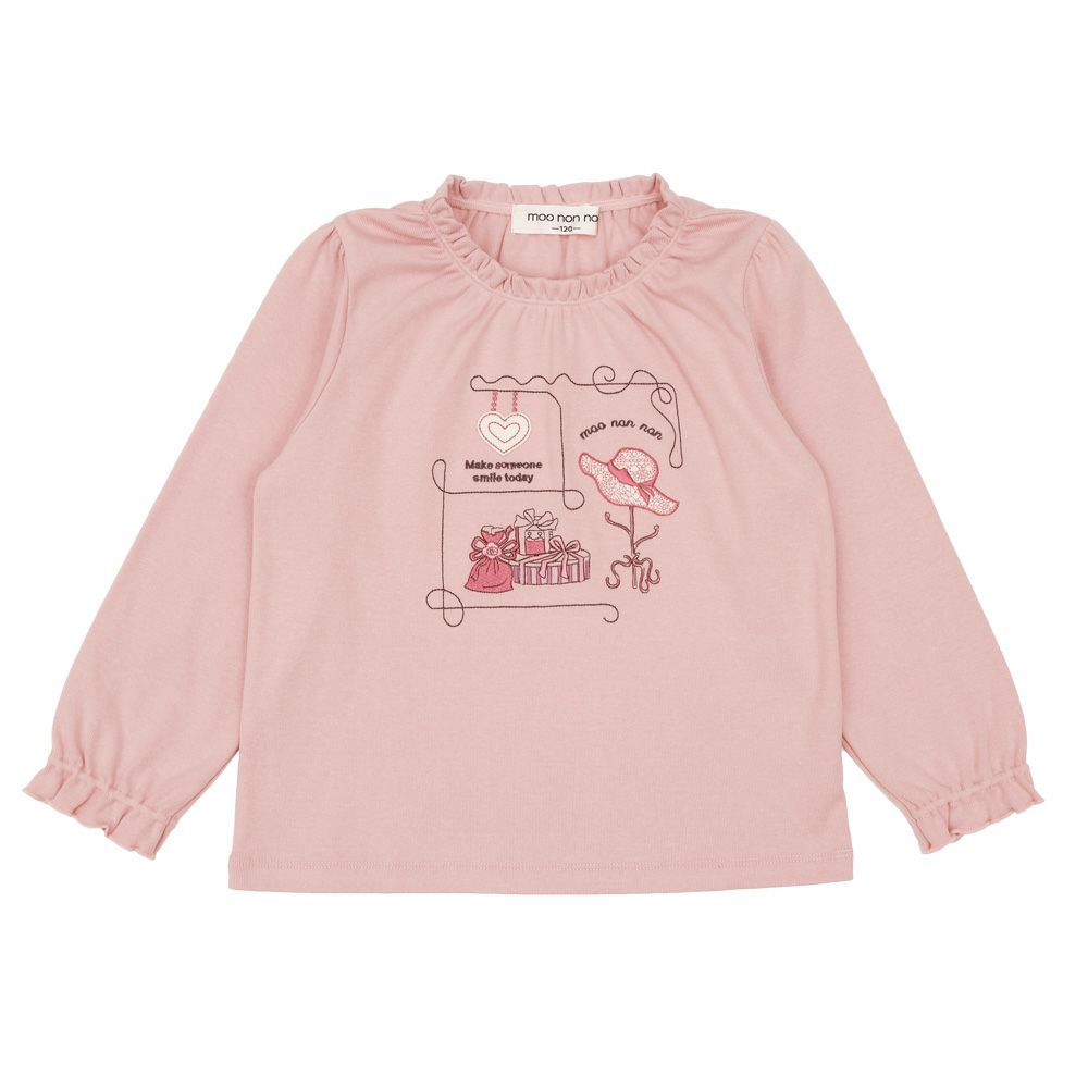 ベビー服 女の子 ハート＆帽子 刺繍 微起毛トレーナー ピンク(02) 正面