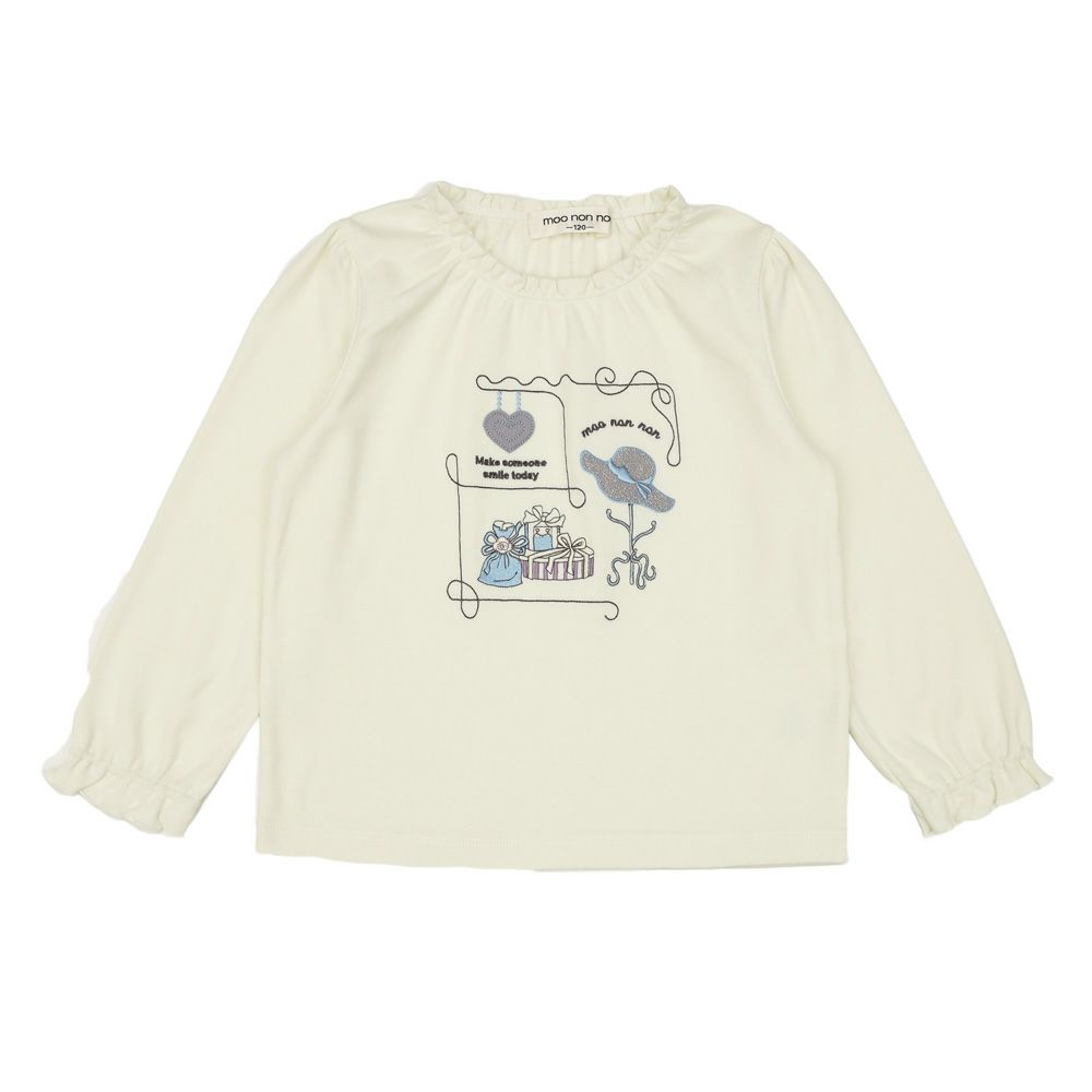 ベビー服 女の子 ハート＆帽子 刺繍 微起毛トレーナー オフホワイト(11) 正面