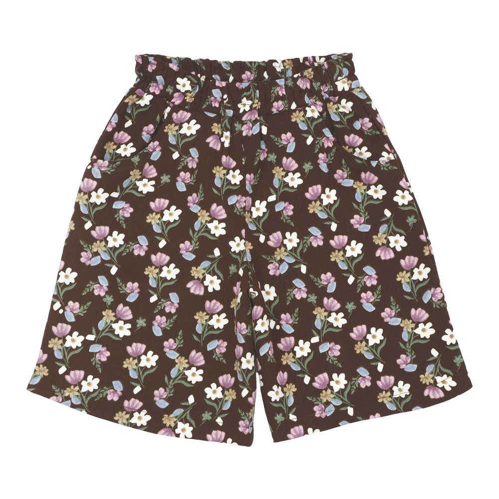 子供服 女の子 花柄 ポケット付き キュロットパンツ ブラウン(05) 正面
