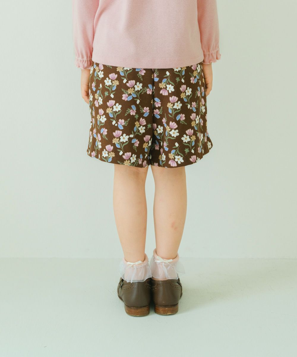 子供服 女の子 花柄 ポケット付き キュロットパンツ ブラウン(05) モデル画像2