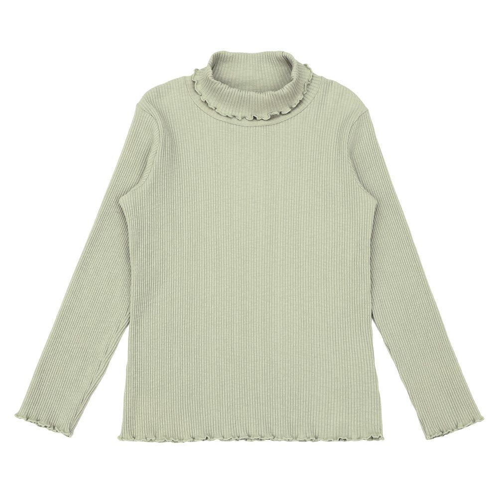 子供服 女の子 リブ生地 ハイネック 長袖Tシャツ グリーン(08) 正面