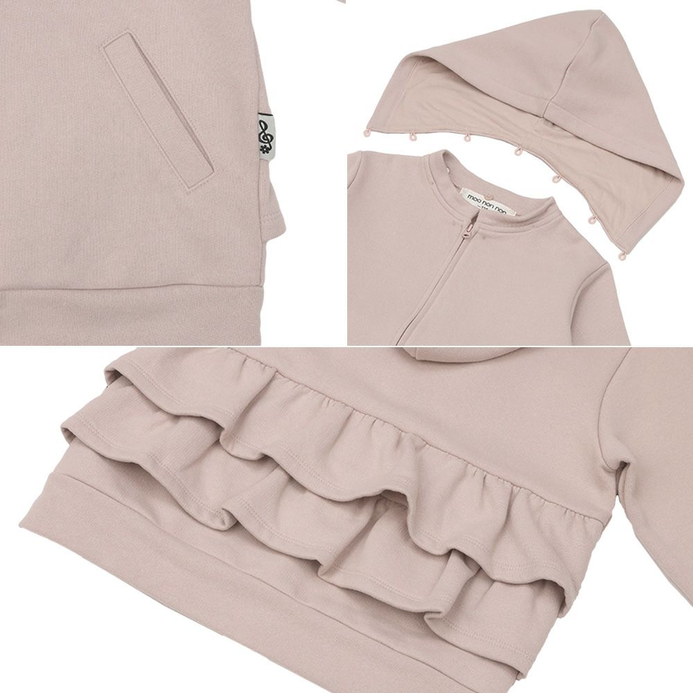 ベビー服 女の子 フード取り外し可能 ティアード 裏起毛 パーカー ピンク(02) デザインポイント2