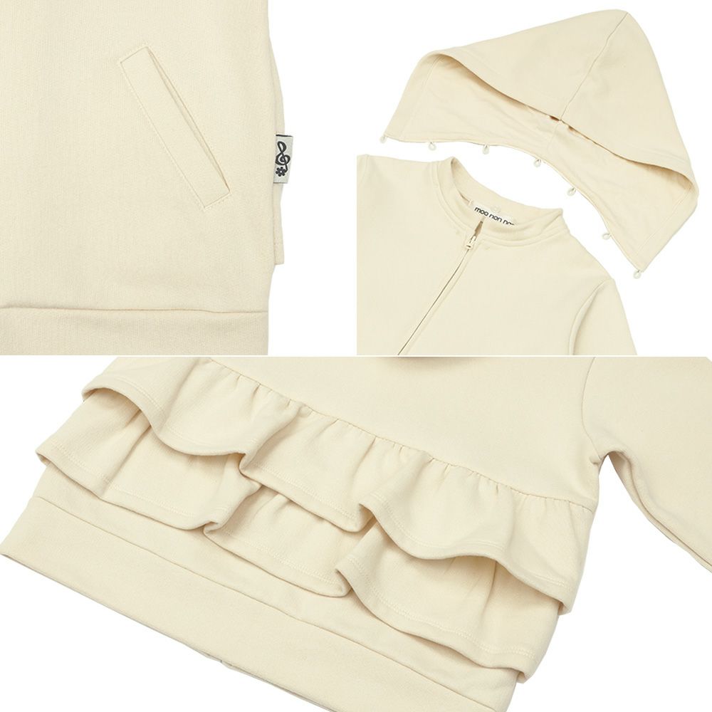 ベビー服 女の子 フード取り外し可能 ティアード 裏起毛 パーカー アイボリー(12) デザインポイント2