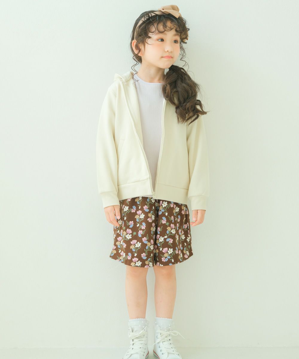 ベビー服 女の子 フード取り外し可能 ティアード 裏起毛 パーカー アイボリー(12) モデル画像アップ