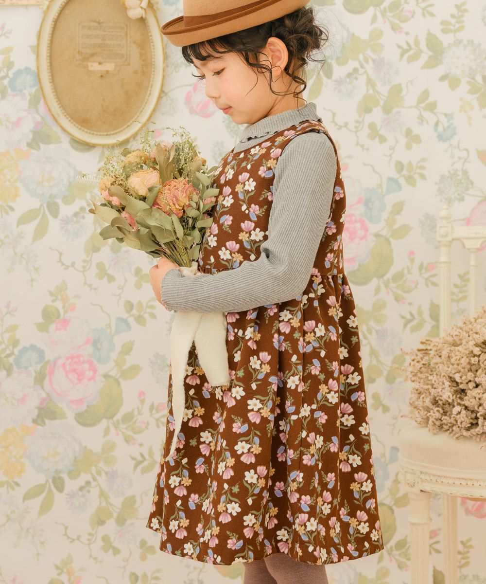 ベビー服 女の子 こども服 キッズ 花柄 ファスナー ブラウン(05) モデル画像全身