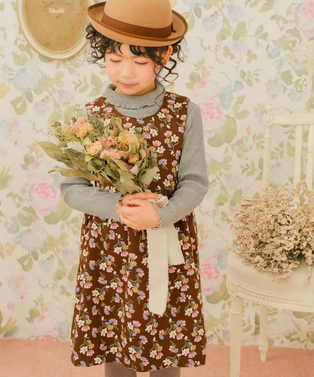 ベビー服 女の子 こども服 キッズ 花柄 ファスナー ブラウン(05) モデル画像1