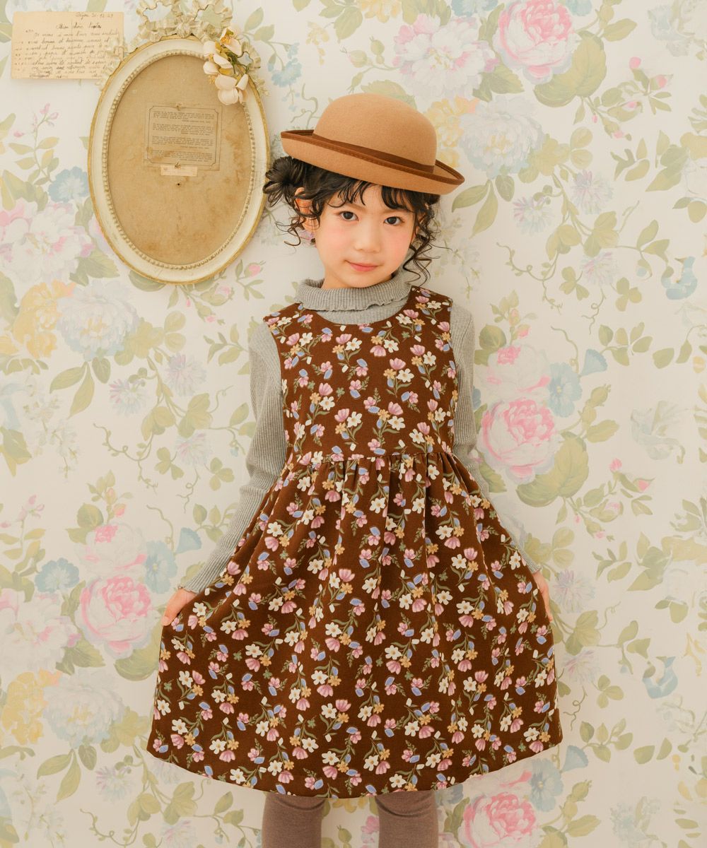 ベビー服 女の子 こども服 キッズ 花柄 ファスナー ブラウン(05) モデル画像3
