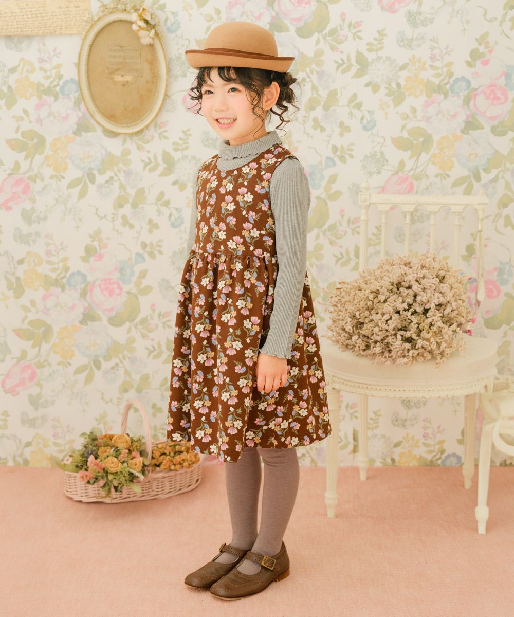 ベビー服 女の子 こども服 キッズ 花柄 ファスナー ブラウン(05) モデル画像4