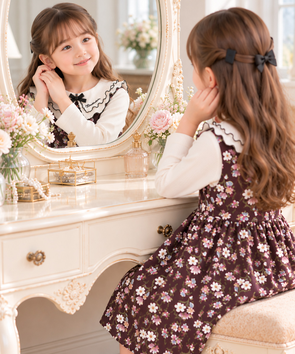 ベビー服 女の子 こども服 キッズ 花柄 ファスナー ブラウン(05) モデル画像4