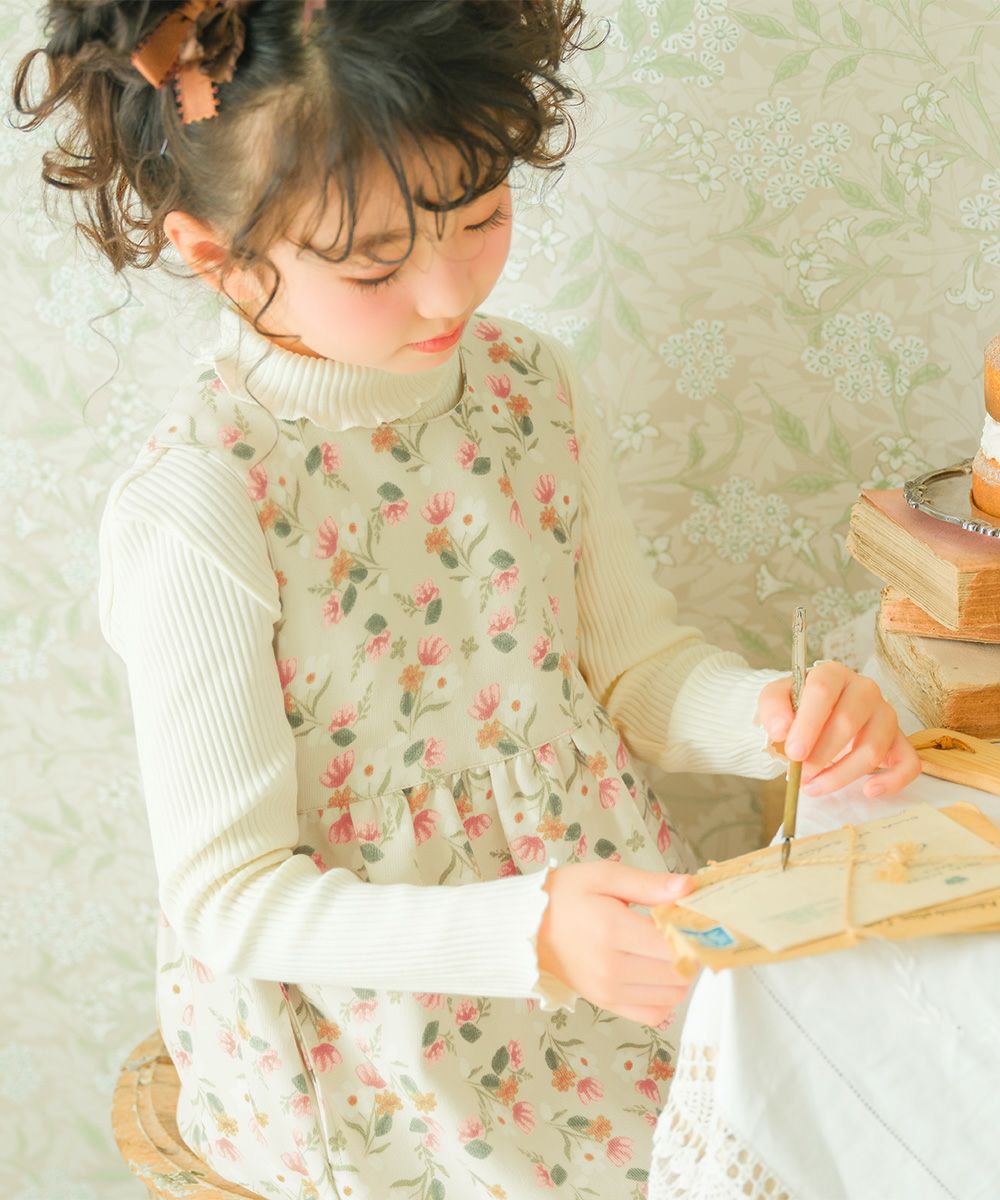 ベビー服 女の子 こども服 キッズ 花柄 ファスナー アイボリー(12) モデル画像アップ