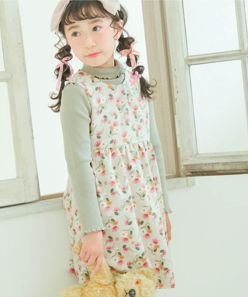 ベビー服 女の子 こども服 キッズ 花柄 ファスナー アイボリー(12) モデル画像全身