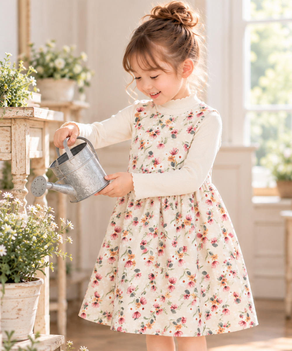 ベビー服 女の子 こども服 キッズ 花柄 ファスナー アイボリー(12) モデル画像1
