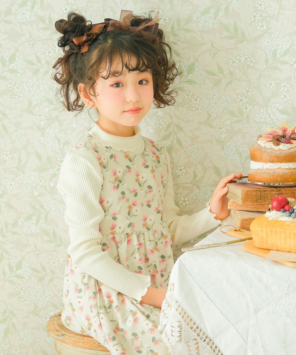 ベビー服 女の子 こども服 キッズ 花柄 ファスナー アイボリー(12) モデル画像3