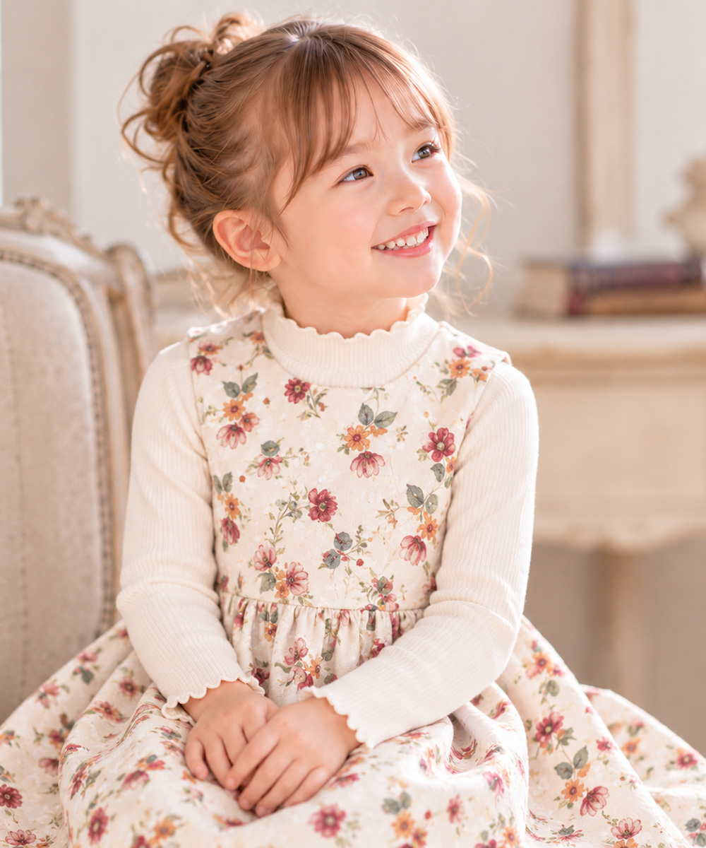 ベビー服 女の子 こども服 キッズ 花柄 ファスナー アイボリー(12) モデル画像4