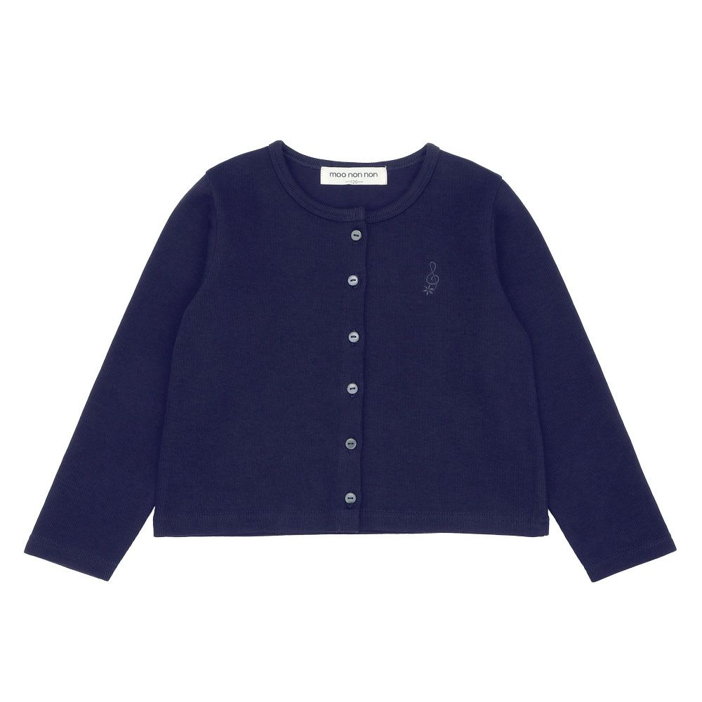 ベビー服 女の子 綿100％ 音符 刺繍 カーディガン ネイビー(06) 正面