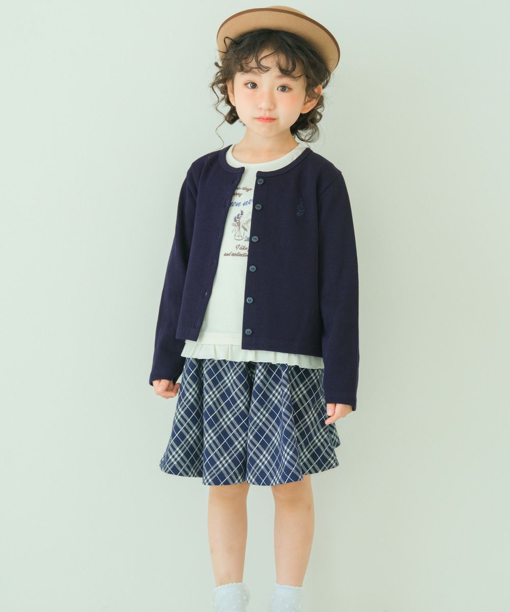 ベビー服 女の子 綿100％ 音符 刺繍 カーディガン ネイビー(06) モデル画像アップ