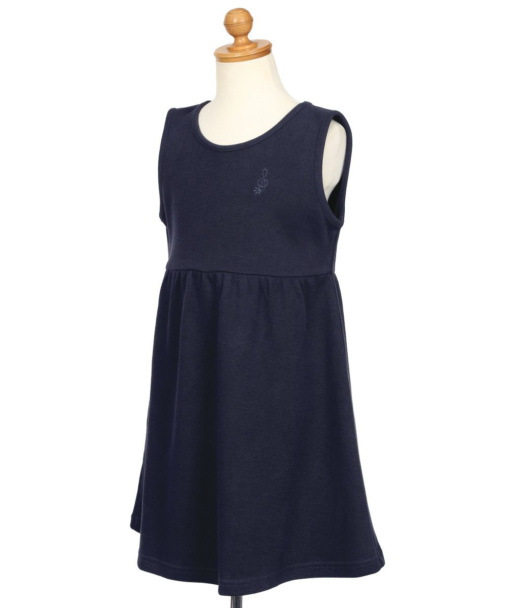 子供服 女の子 綿100％ 音符刺繍 ノースリーブワンピース ネイビー(06) トルソー斜め