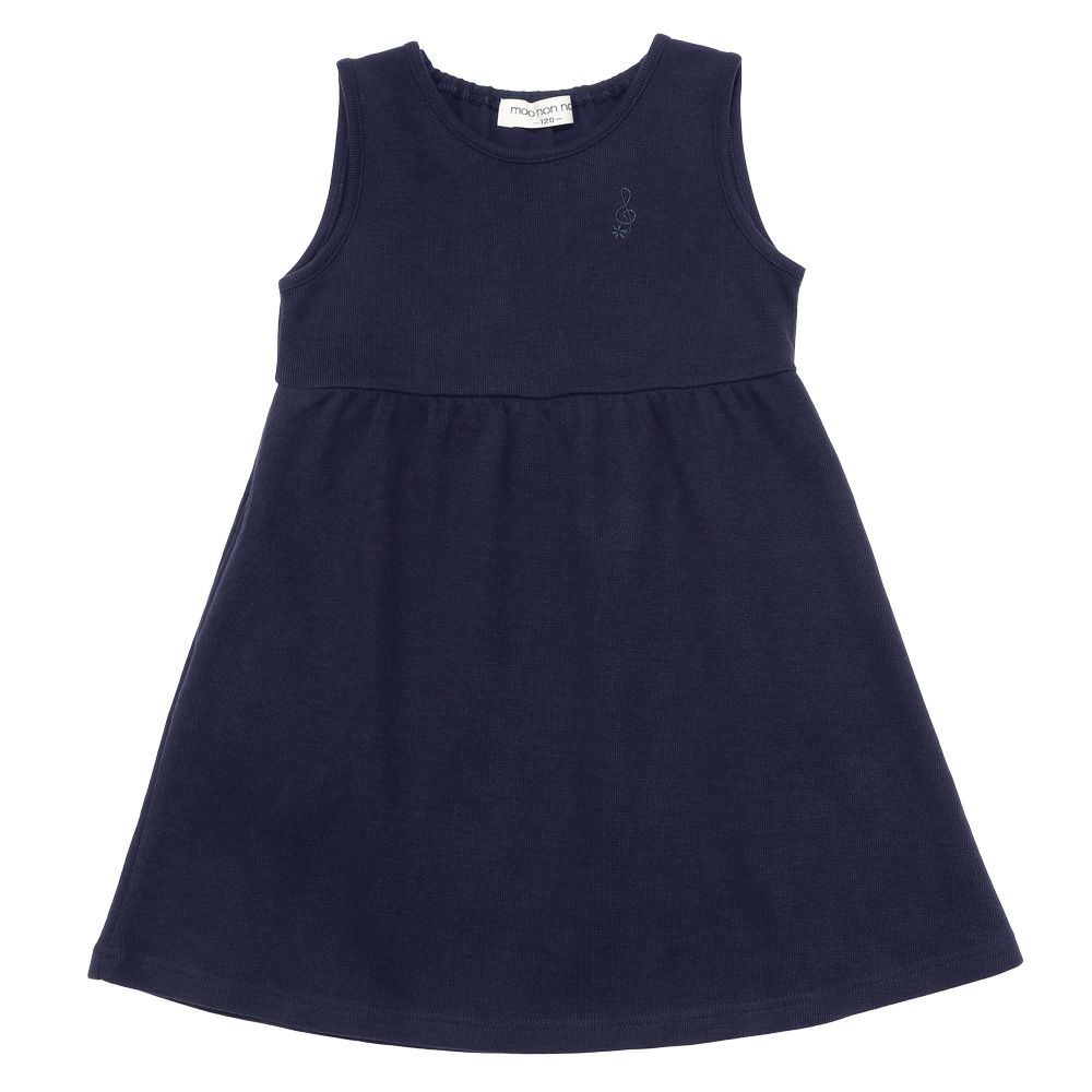 子供服 女の子 綿100％ 音符刺繍 ノースリーブワンピース ネイビー(06) 正面