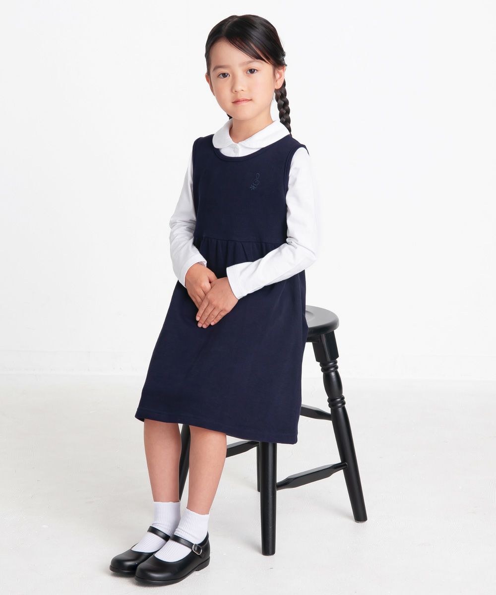 子供服 女の子 綿100％ 音符刺繍 ノースリーブワンピース ネイビー(06) モデル画像4