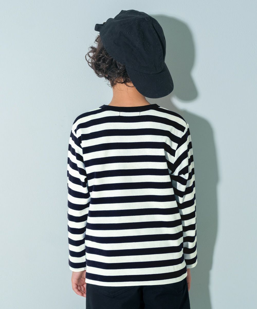 ベビー服 男の子 デニムポケット ボーダー 長袖Tシャツ ホワイト×ブラック(10) モデル画像2