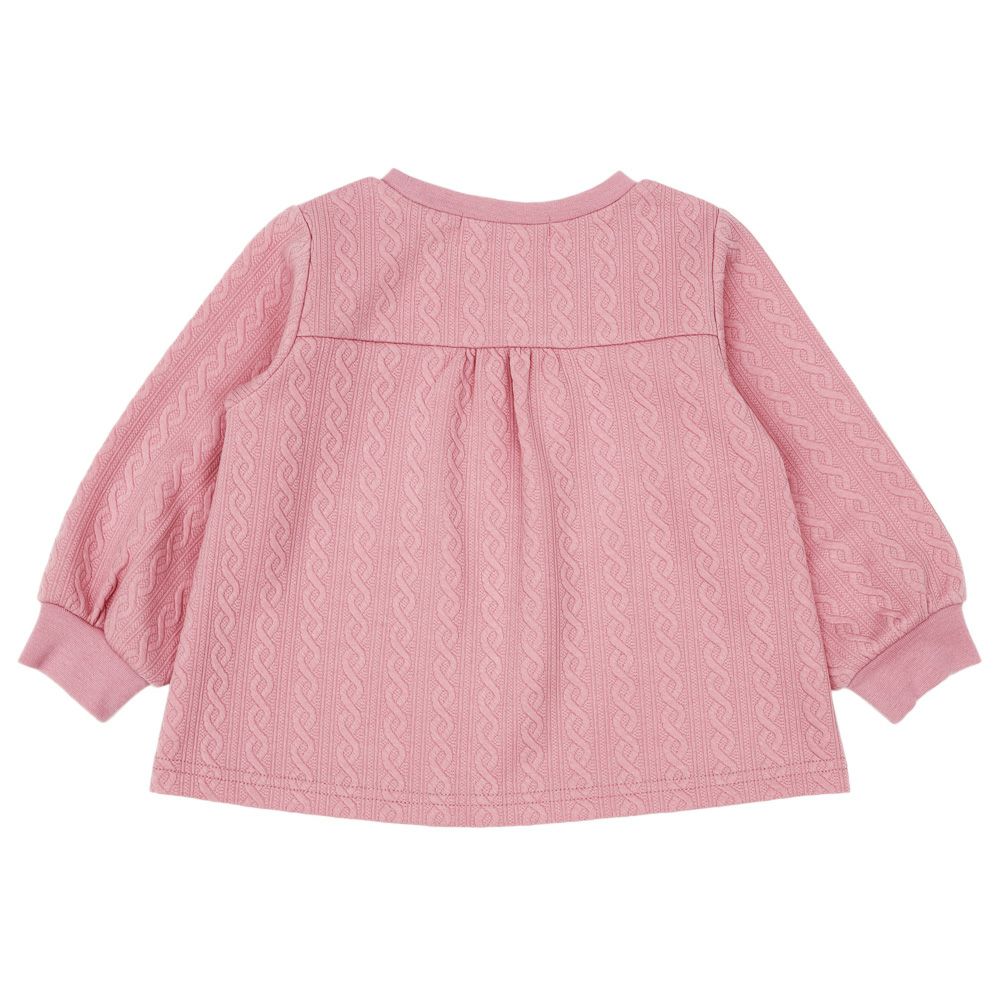 ベビー服 女の子 リボン ニット風 長袖 Tシャツ ピンク(02) 背面