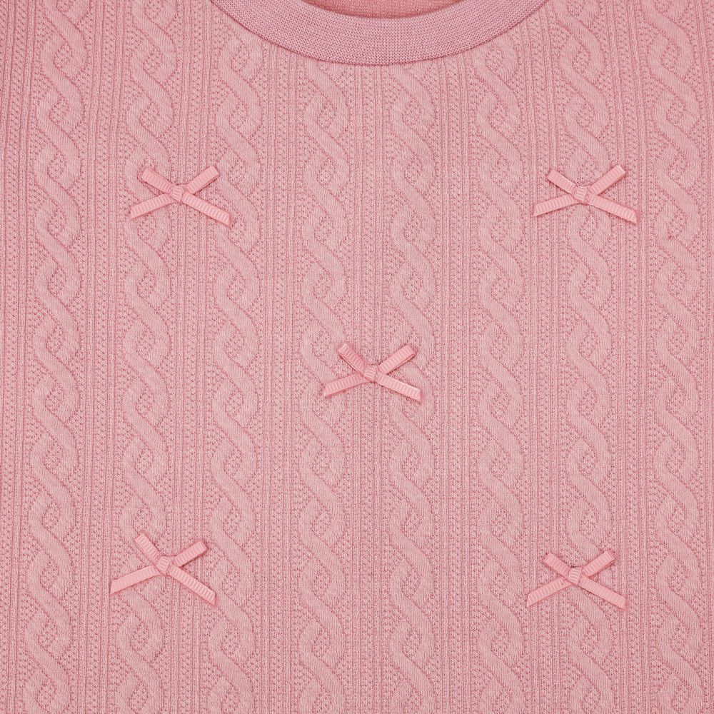 ベビー服 女の子 リボン ニット風 長袖 Tシャツ ピンク(02) デザインポイント1