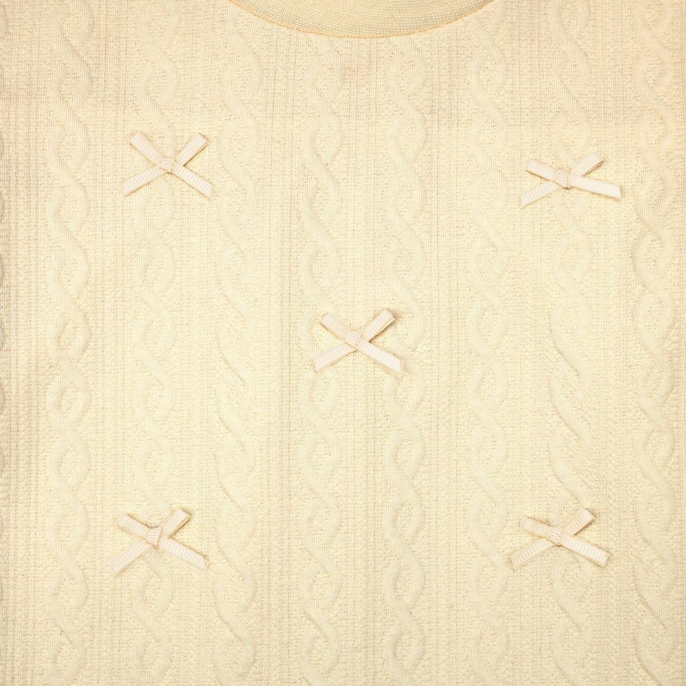 ベビー服 女の子 リボン ニット風 長袖 Tシャツ オフホワイト(11) デザインポイント1