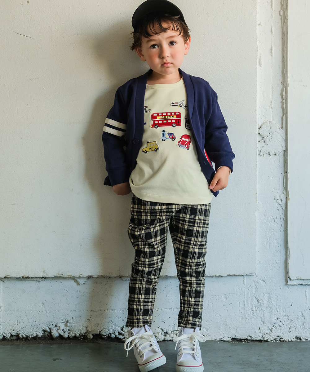 ベビー服 男の子 ニット 10分丈パンツ チェック ボトム ボトムス ズボン ブラック(00) モデル画像アップ