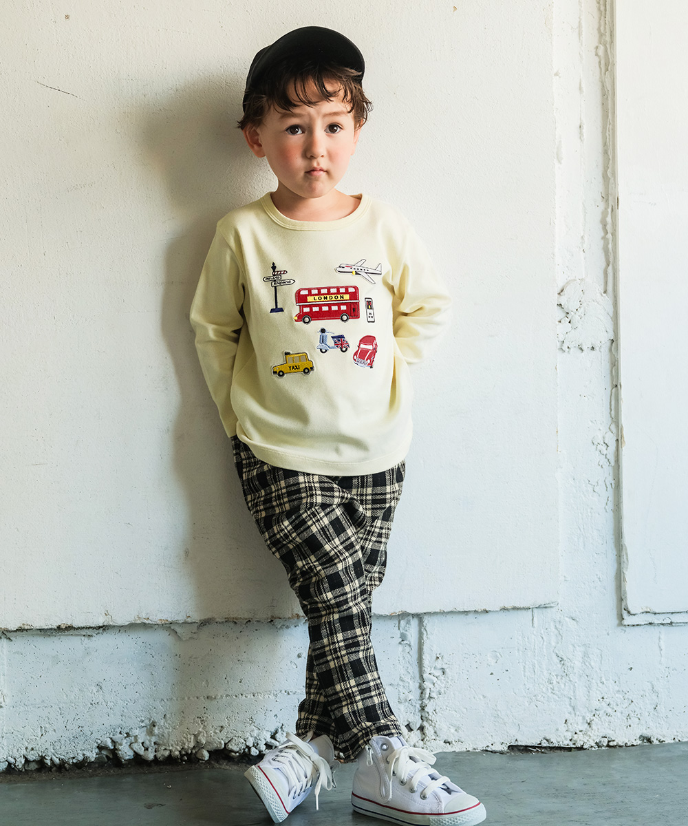 ベビー服 男の子 ニット 10分丈パンツ チェック ボトム ボトムス ズボン ブラック(00) モデル画像全身