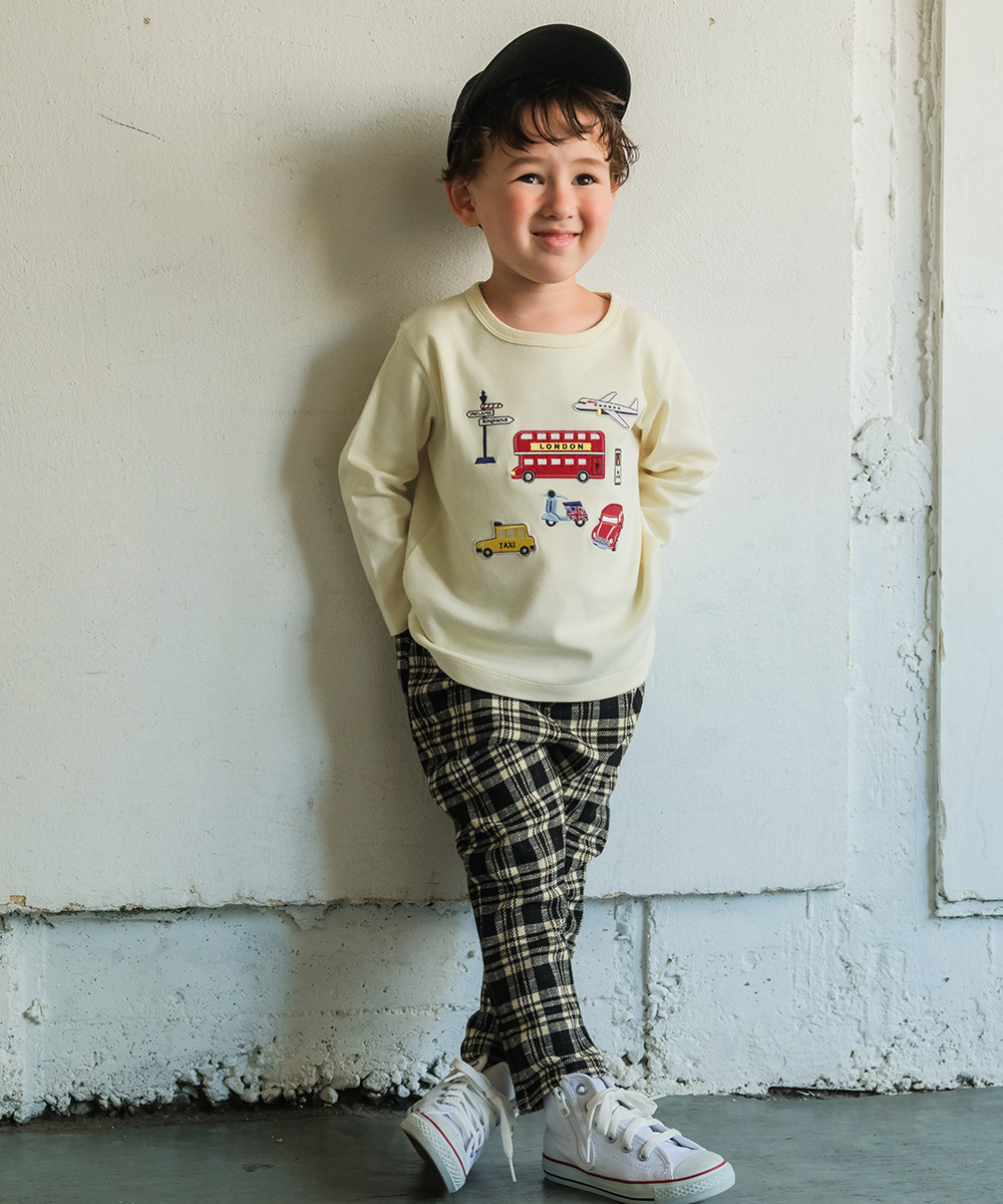 ベビー服 男の子 ニット 10分丈パンツ チェック ボトム ボトムス ズボン ブラック(00) モデル画像1