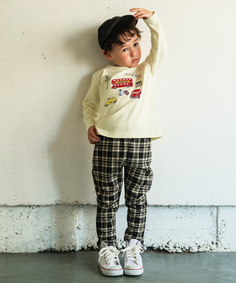 ベビー服 男の子 ニット 10分丈パンツ チェック ボトム ボトムス ズボン ブラック(00) モデル画像3