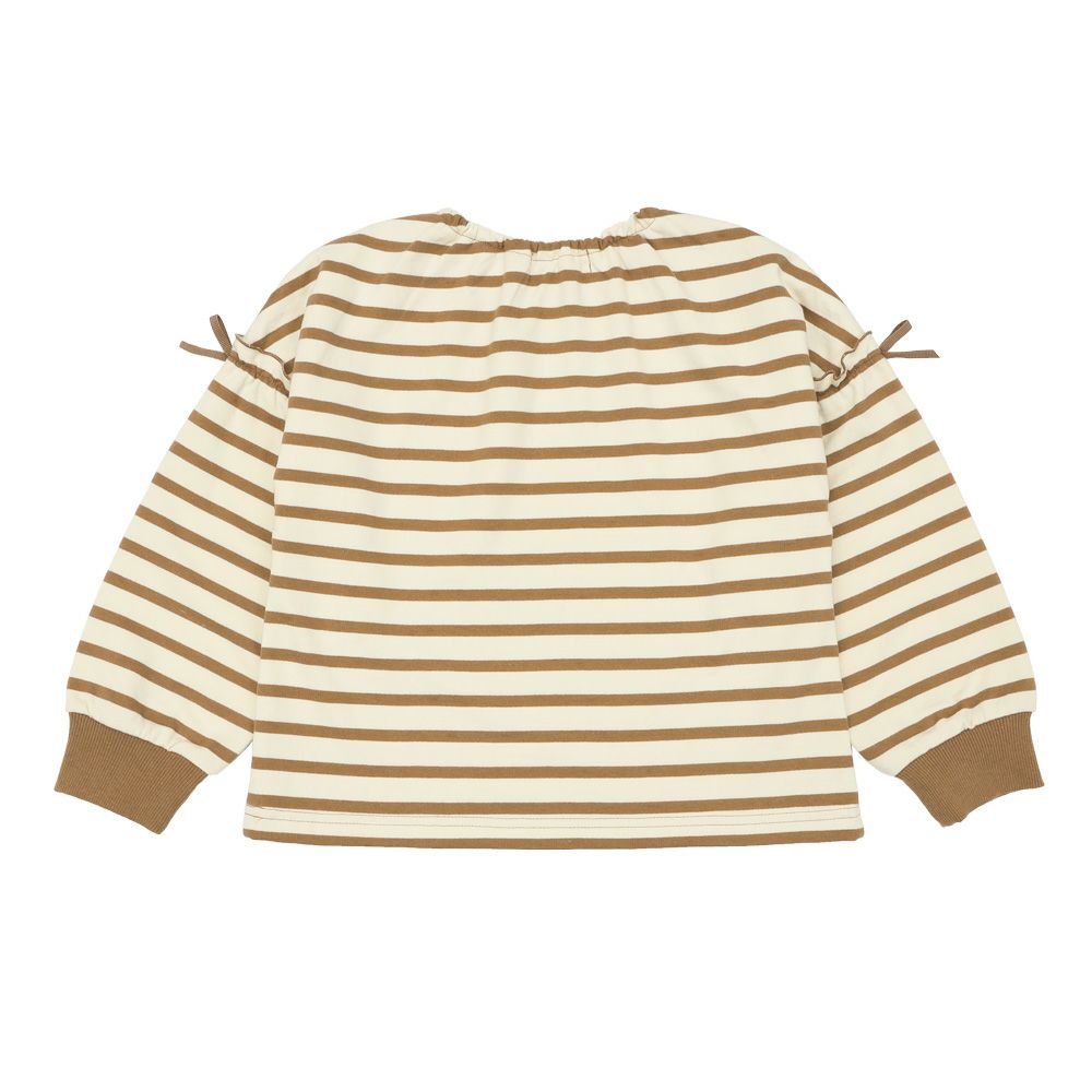 子供服 女の子 フリル リボン付き ボーダー長袖トレーナー ブラウン(05) 背面