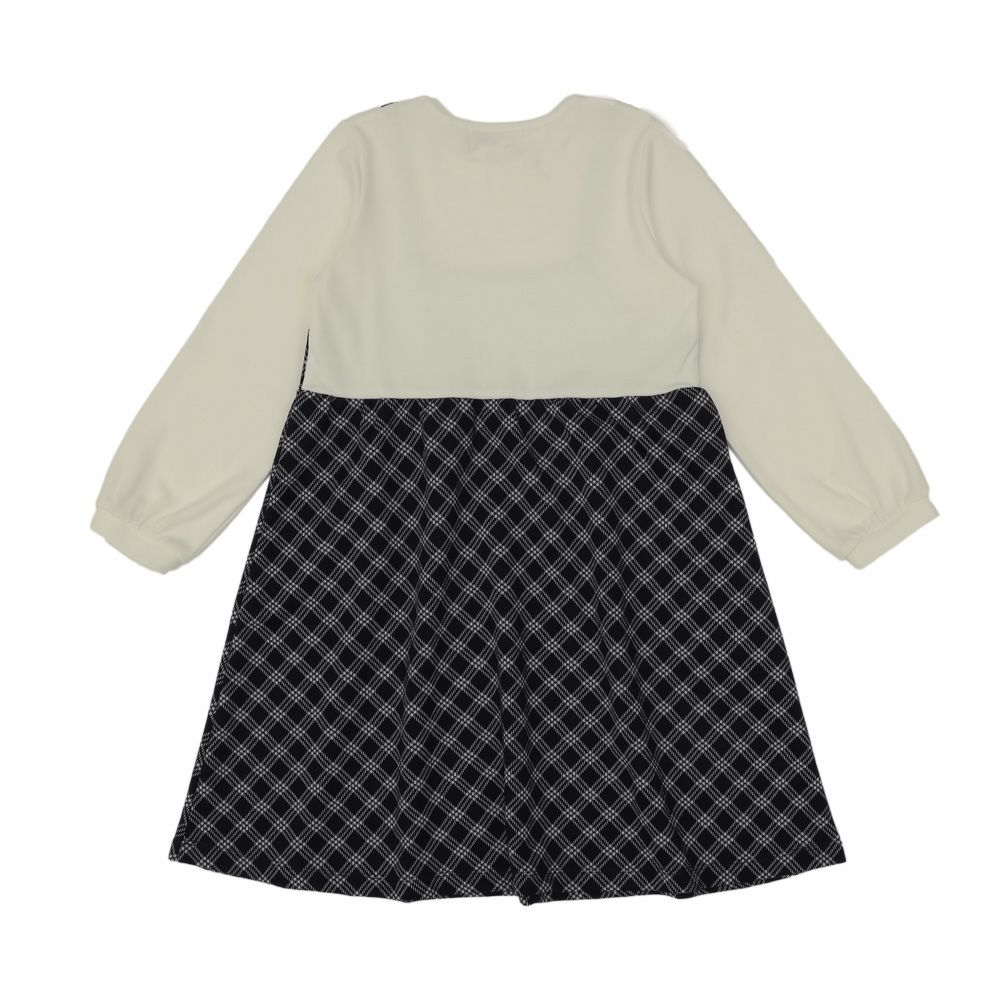 子供服 女の子 チェック柄 ジャガード ワンピース ネイビー(06) 背面