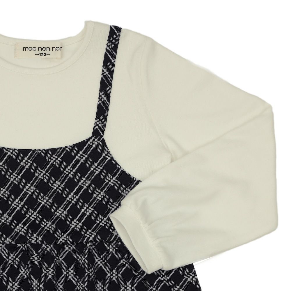 子供服 女の子 チェック柄 ジャガード ワンピース ネイビー(06) デザインポイント1