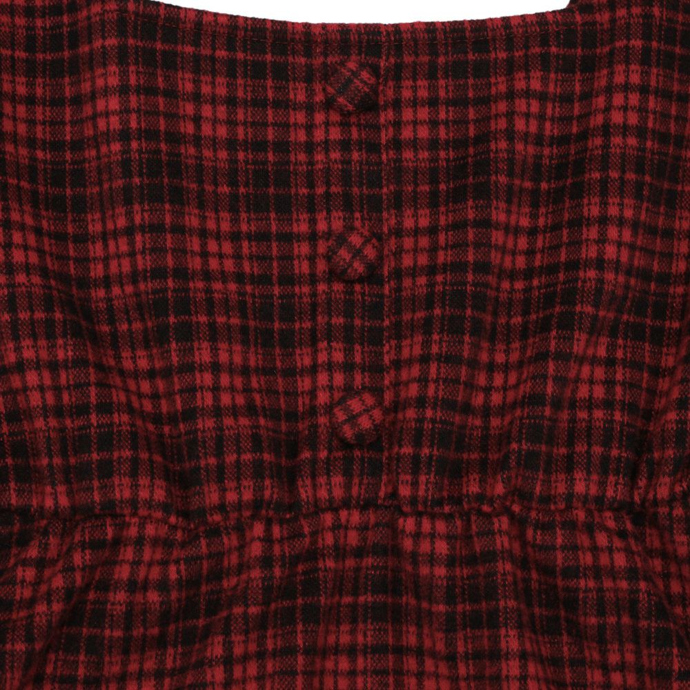 ベビー服 女の子 くるみボタン ジャガードチェック ワンピース レッド(03) デザインポイント1