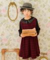 ベビー服 女の子 くるみボタン ジャガードチェック ワンピース レッド(03) モデル画像4