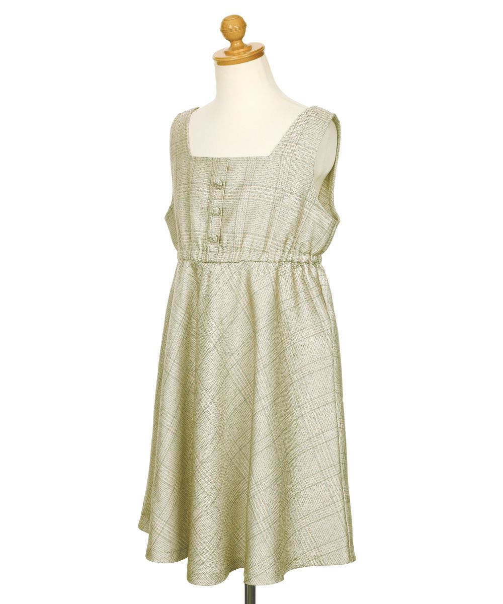 子供服 女の子 くるみボタン付き チェック柄 ワンピース ベージュ(51) トルソー斜め