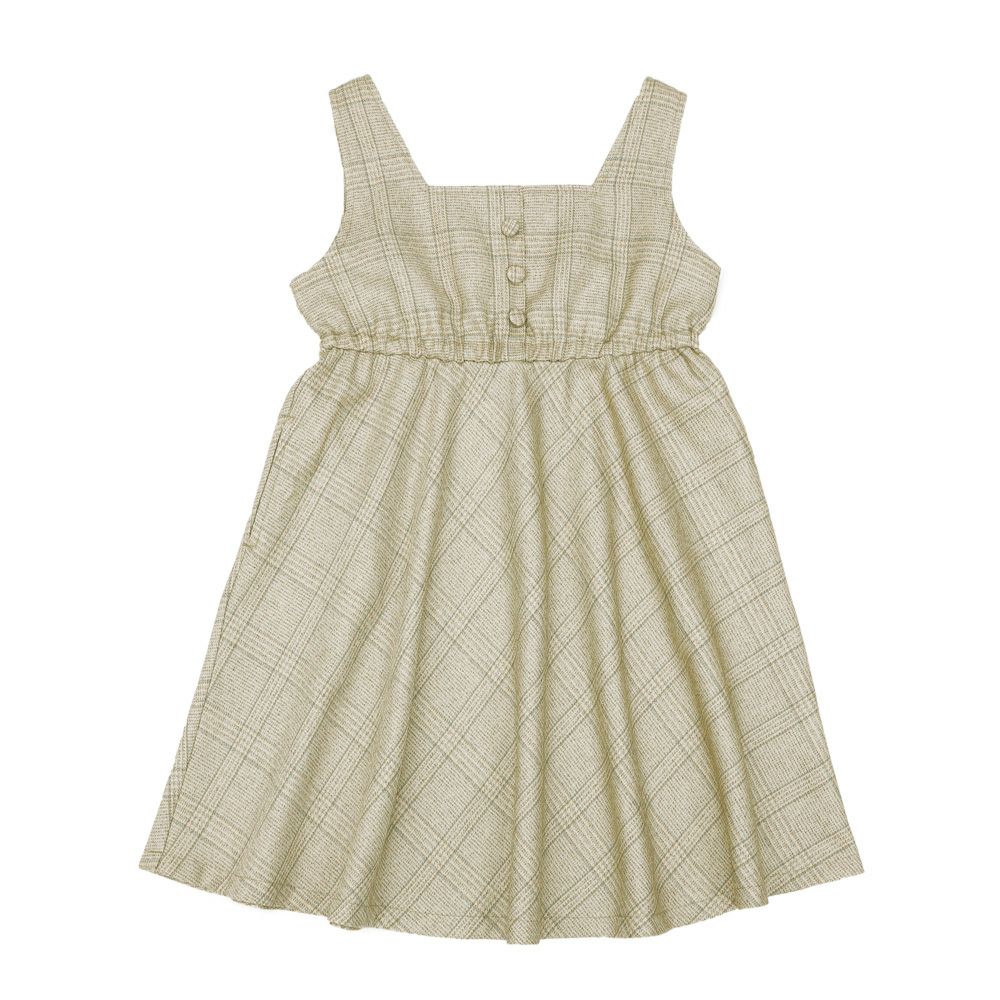 子供服 女の子 くるみボタン付き チェック柄 ワンピース ベージュ(51) 正面