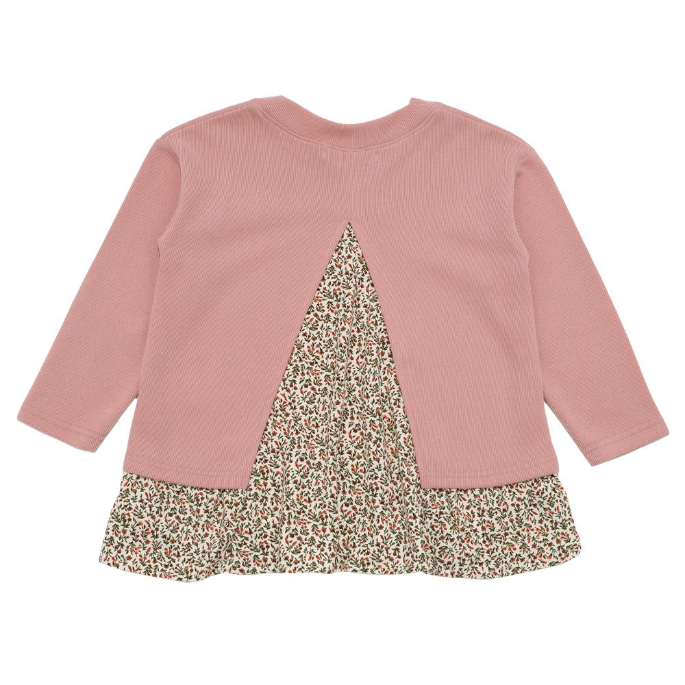 ベビー服 女の子 小花柄 レイヤード ドッキング Tシャツ ピンク(02) 背面