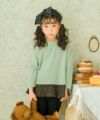 ベビー服 女の子 小花柄 レイヤード ドッキング Tシャツ グリーン(08) モデル画像全身