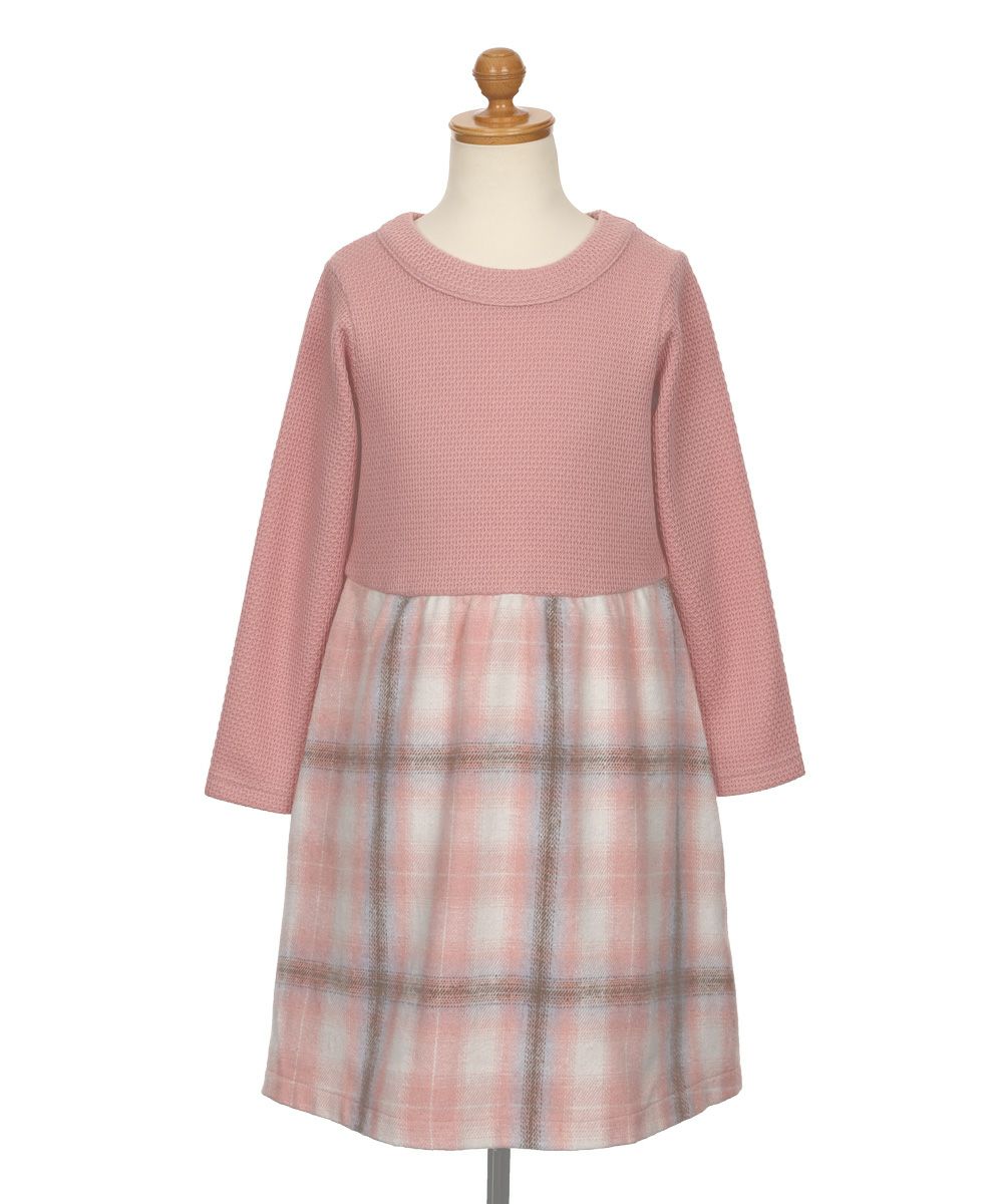 子供服 女の子 子ども服 こども服 こども キッズ ジュニア チェック 裏地付 ドッキングワンピース ピンク(02) トルソー背面