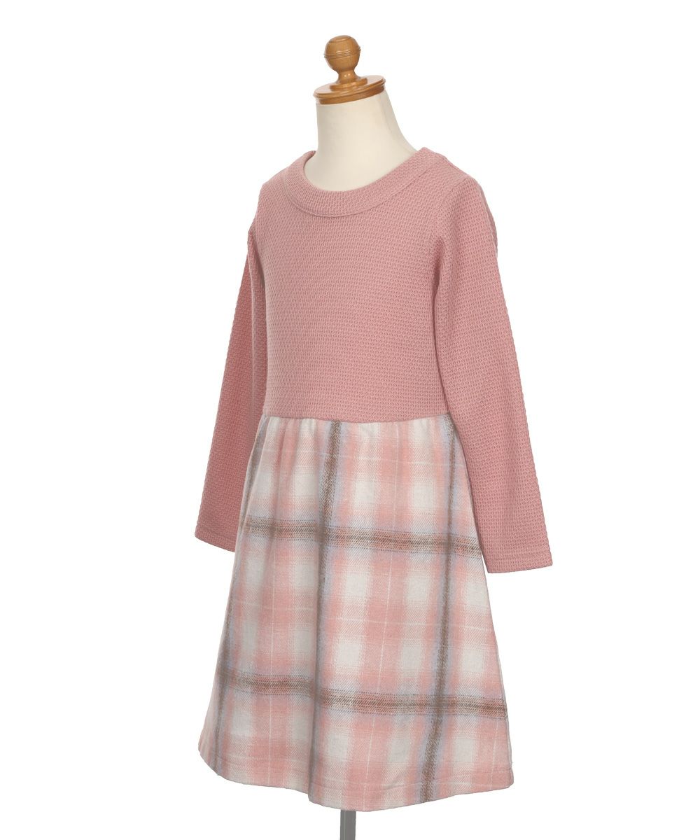 子供服 女の子 子ども服 こども服 こども キッズ ジュニア チェック 裏地付 ドッキングワンピース ピンク(02) トルソー斜め