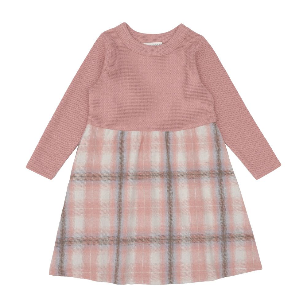 子供服 女の子 子ども服 こども服 こども キッズ ジュニア チェック 裏地付 ドッキングワンピース ピンク(02) 正面