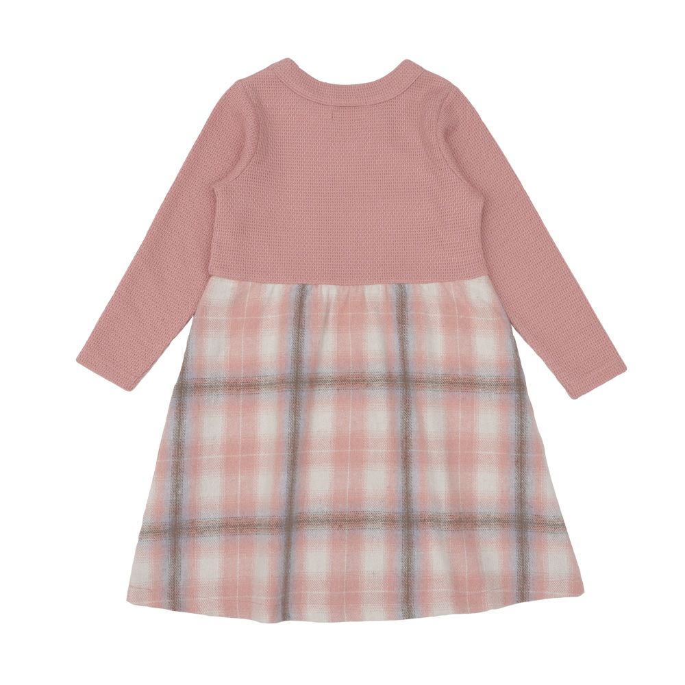 子供服 女の子 子ども服 こども服 こども キッズ ジュニア チェック 裏地付 ドッキングワンピース ピンク(02) 背面