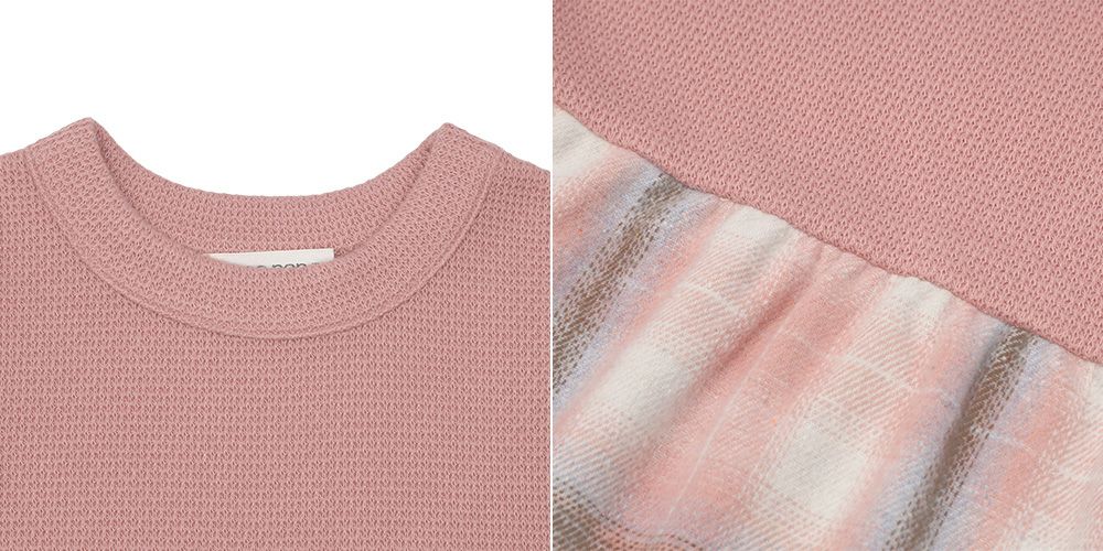 子供服 女の子 子ども服 こども服 こども キッズ ジュニア チェック 裏地付 ドッキングワンピース ピンク(02) デザインポイント1